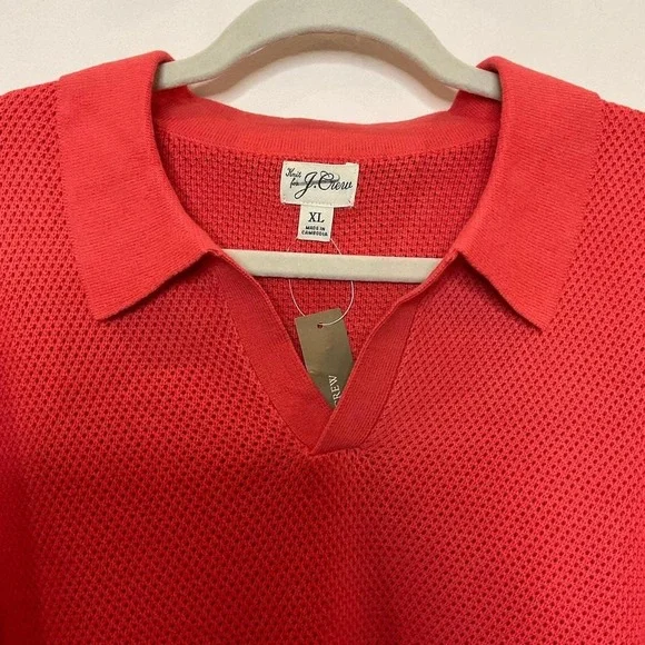 J. Crew Men's Red Short-sleeve cotton mesh-stitch johnny-collar sweater-polo NWT - Picture 5 of 7